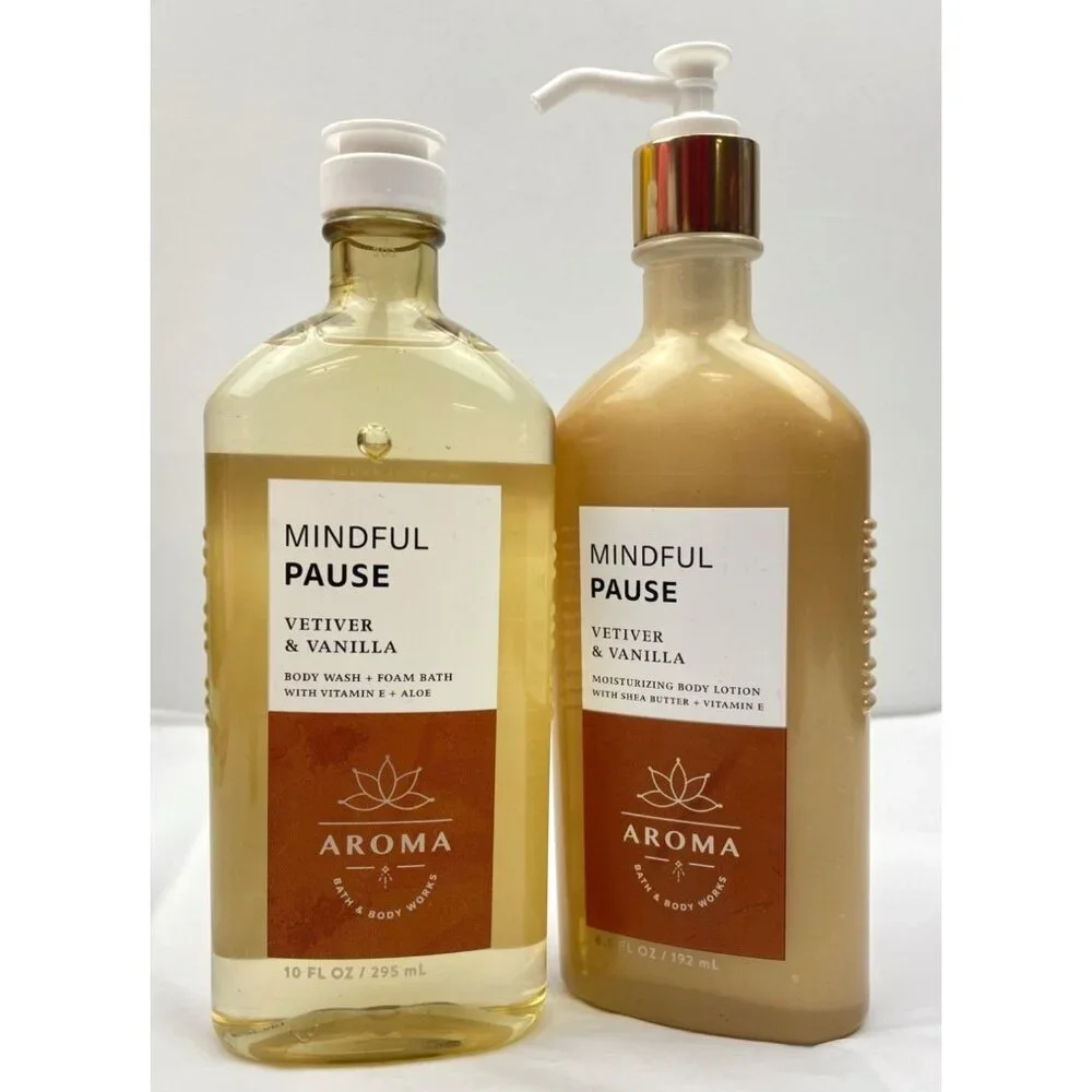 Bath & Body Works Aroma MINDFUL PAUSE VETIVER & VANILLA Body Wash & Lotion Set